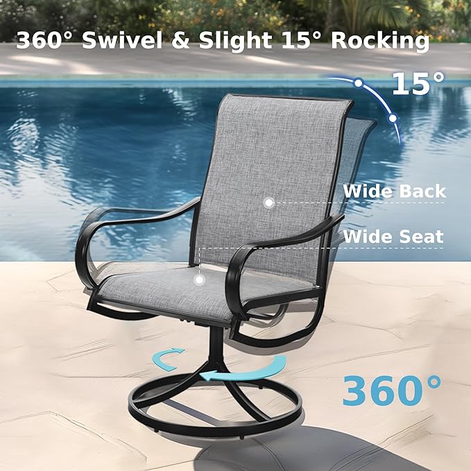 MFSTUDIO Patio Table and Chairs Set of 6, Round Outdoor Dining Set with Umbrella Hole, 7 Piece Patio Dining Set for Deck, Backyard, Poolside & Garden