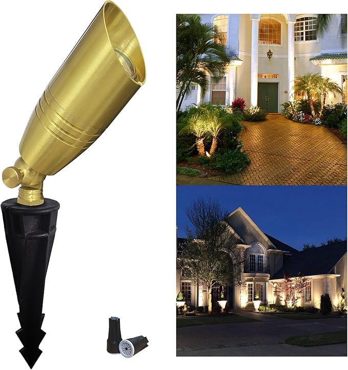 Brass Outdoor Spotlights,12V Low Voltage Landscape Lighting Without Bulb,Waterproof Landscape Spot Lights for Yard,Garden,Lawn,Tree (1-Pack Without Bulb)