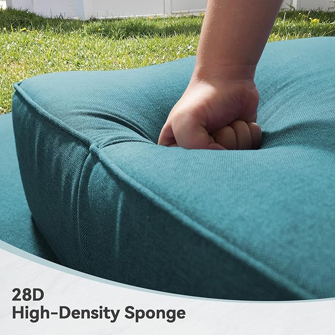 6" Thick Outdoor Cushions 24x24x6, 4-Set Deep Seat Patio Cushions with Removable Cover, Waterproof & Fade Resistant Replacement for Wicker Chair, Loveseat, Sofa - Peacock Green
