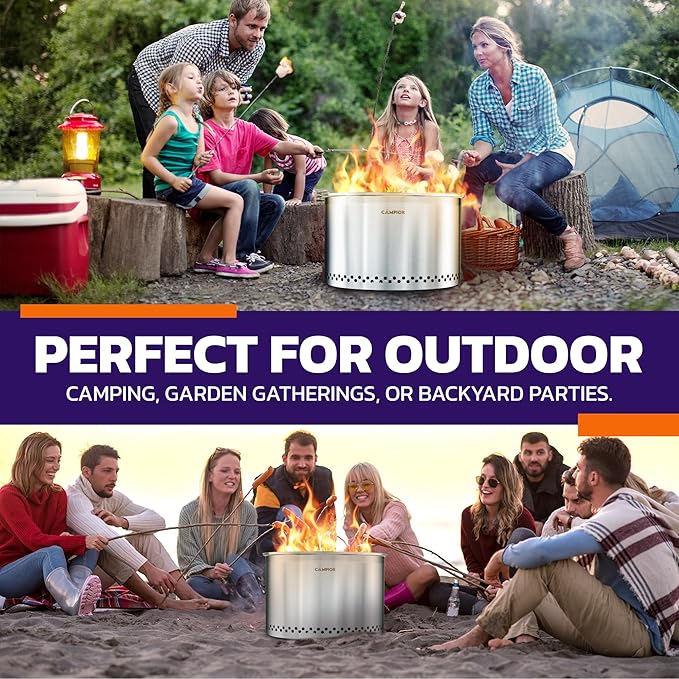 Large Wood Burning Fire Pit Stove - Smokeless Outdoor Stove for Efficient Wood Fires, Camping, Cooking, and Garden Gatherings, Durable Stainless Steel with Removable Ash Pan, 20.94 lbs