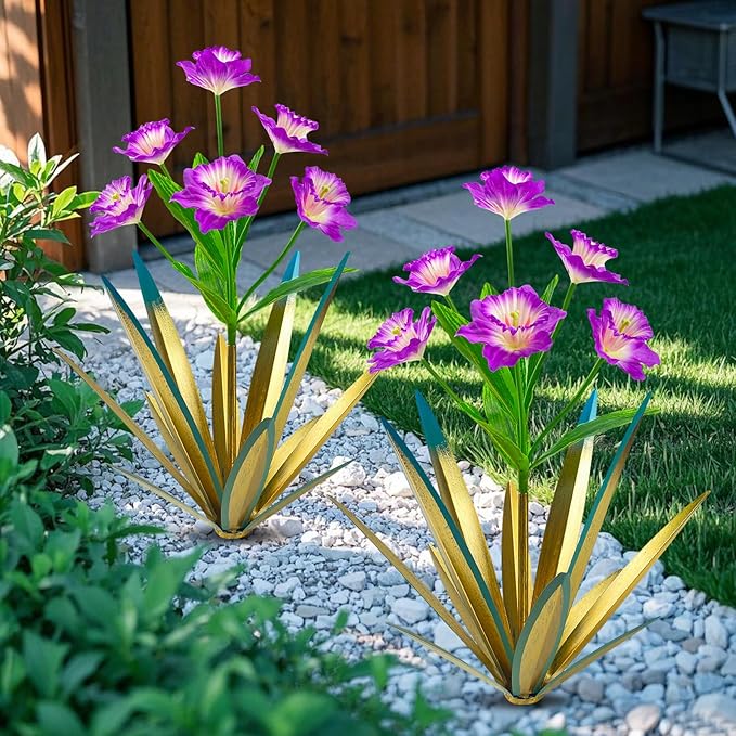 Homight Metal Agave Plant Outdoor Decoration Outdoor Garden Decoration Daffodils Flowers Mexican Yard Art Daffodils Flowers Decorative Garden Gift (2 Big Purple Daffodil)