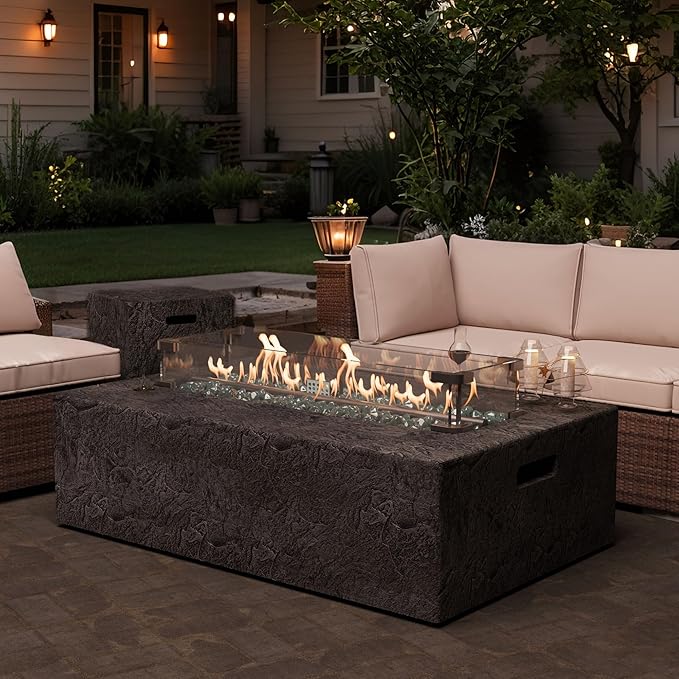 Outdoor Propane Fire Pit Table Set for Patio, Garden & Backyard (Dark Slate Gray, 48" Fire Table 3-Piece Set)