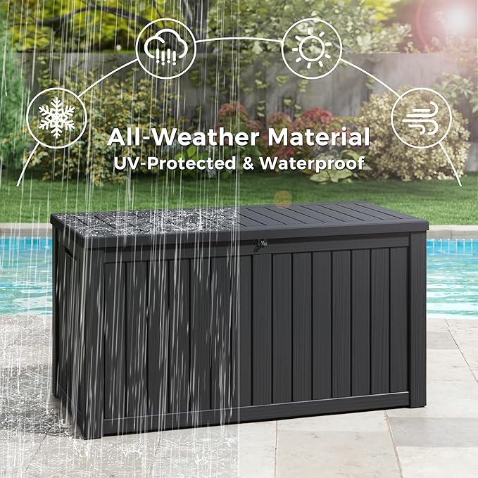 Outdoor Storage Box, Resin Deck Boxes Indoor and outdoor, Waterproof Storage Box Lockable Lid (Black,180 Gallon)
