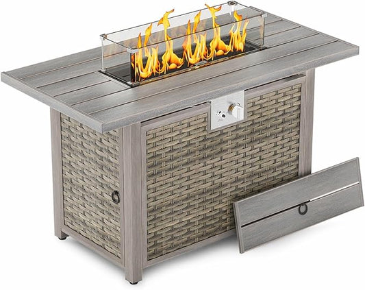 Outdoor Fire Pit Table Propane Gas Fire pits &Outdoor Fireplaces 43″ Rectangular Firepit Table, 50,000 BTU Fire Table for Patio Set, Sand