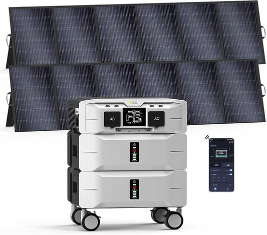 IEE 5120Wh Portable Power Station SP5000 with 2×500W Solar Panel, 120/240V 5000W(Peak 9000W) AC Output Solar Generator, Expandable Capacity, LFP Battery Generator for Home Use, Power Outages, RVs