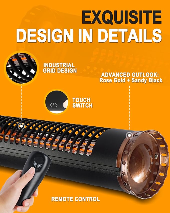 Star Patio Electric Patio Heater, Hanging Heaters, Ceiling Outdoor Heater, 750/1500W Infrared Heaters with Cylinder Shape, Sectional & Silent Heating, IP54 Waterproof, STP2566-RMLED-CN2025