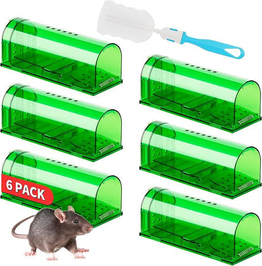 LULUCATCH Humane Mouse Traps 6 Pack, Live Mouse Traps, Reusable with Cleaning Brush, No Kill Catch and Release Indoor Outdoor Rat Cage, Pet Safe Pest Control for Mole, Chipmunk & Squirrel