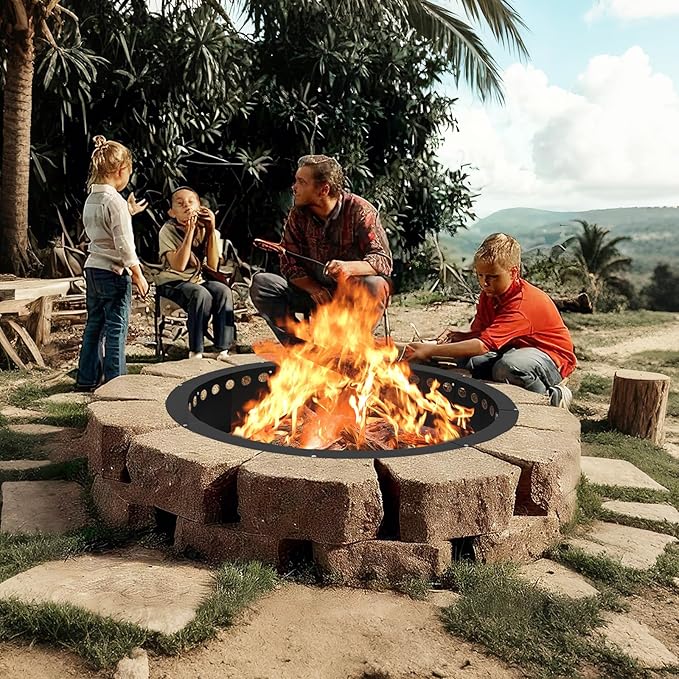 36 inch Fire Pit Ring,Heavy Duty Metal Smokeless Permanent Large Round Insert Firepit for Outdoor Fire Liner Wood Burning Heavy