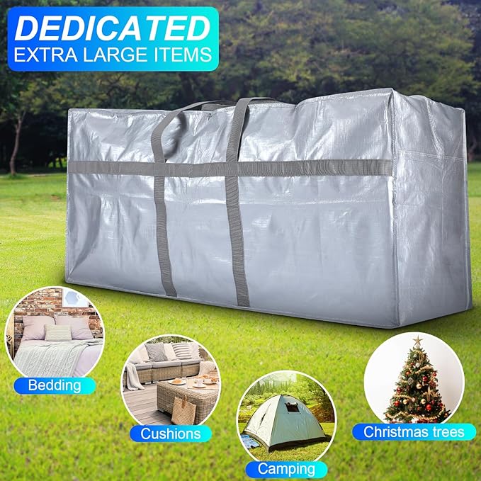 Windyun 4 Pack 57 Gallon Extra Large Storage Bags XXL Moving Bags with Zipper Handles Heavy Duty Jumbo Big Tote Box for Christmas Tree Storage 4, 5, 7.5, 9, 10, 12 ft Skeleton College Dorm(Silver)