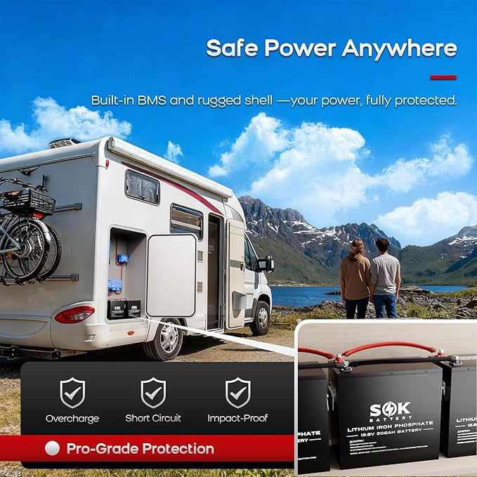 SOK Battery 100Ah 12V LiFePO4 Battery Deep Cycle Lithium Iron Phosphate Battery 12 Volt with Low Temp Protection, 100A BMS Ideal for RV, Solar, Wind, and Off-Grid Use