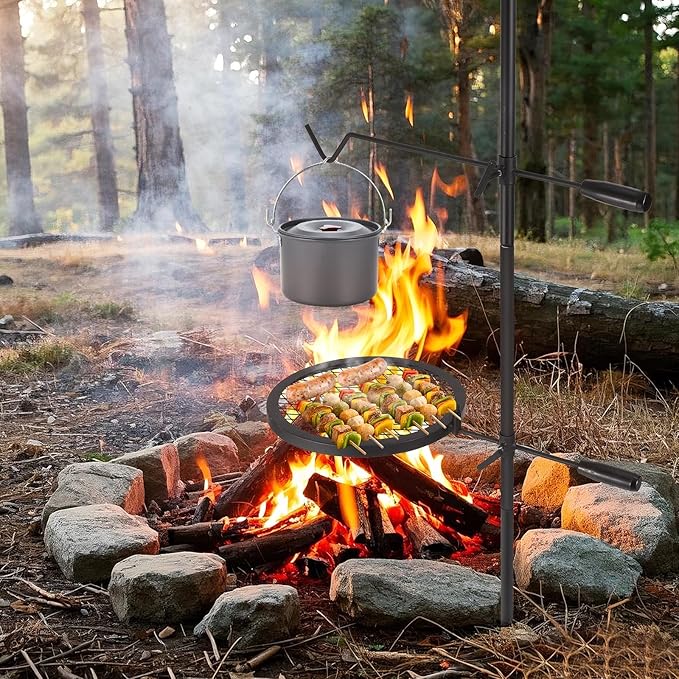 Swivel Campfire Grill, Heavy Duty Steel Mesh Grate, 24.4 x 24.4'' Camping Grates, Camping Essentials with Carrying Bag, for Outdoor Campsite & Party(Set of 3)