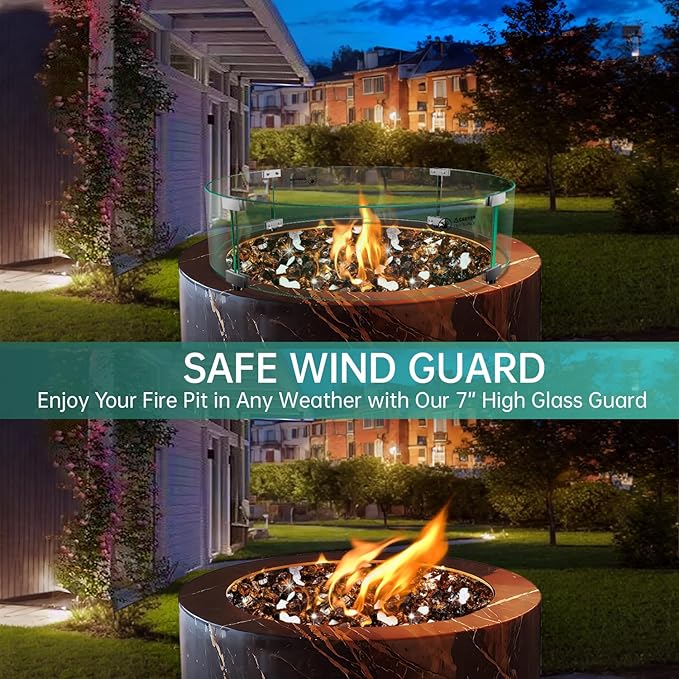 Fire Pit Wind Guard - 23" x 23" x 7" Round Glass Wind Guard for Outdoor Gas Fire Pit Table, Clear Tempered Glass with Hard Aluminum Brackets, Easy Assembly