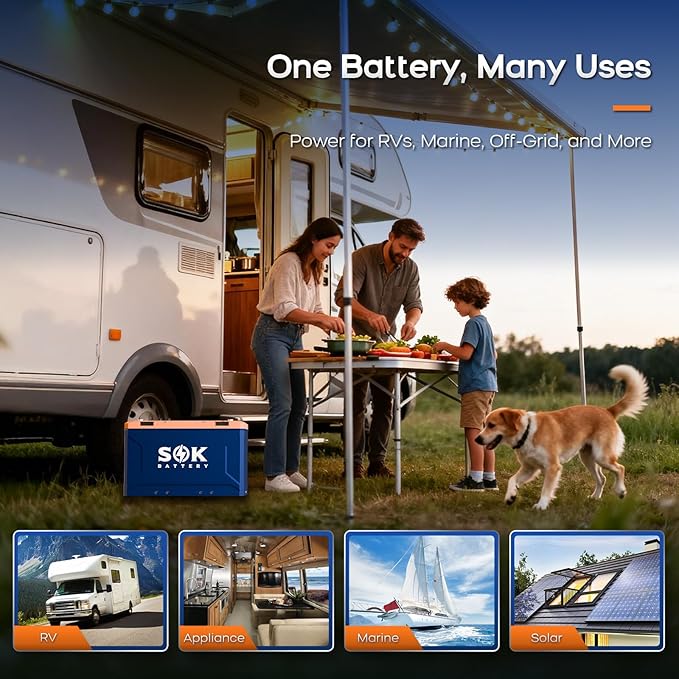 SOK Battery 314Ah 12V 2-Pack LiFePO4, deep cycle, low temperature power off, built in heater, ABS housing, marine grade.