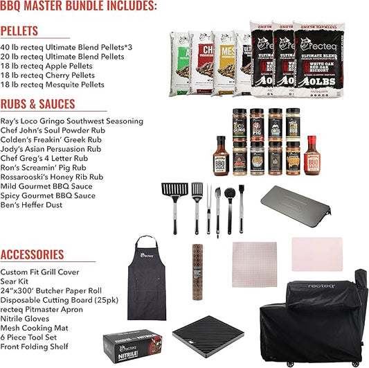 recteq Pellet Grill Smoker - Flagship 1600, Wood Pellet Smoker, BBQ Pellet Smokers, Wi-Fi Smart Grill, 1600 Sq. In. Cook Space, Pellet Smoker Grill, 40 lbs Hopper, 40 Hr Cooking, BBQ Master Bundle