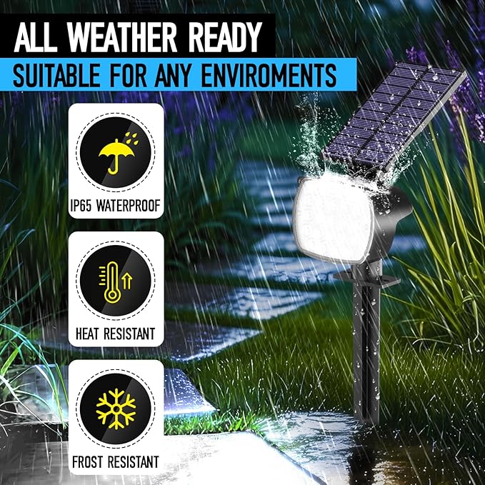 hyrion Solar Spotlight Outdoor Waterproof Ip65 23 LED 3 Lighting Mode 2-in-1 Solar Powred Yard Spot Lights for Garden Tree Law Pathway 6 Pack Cool White