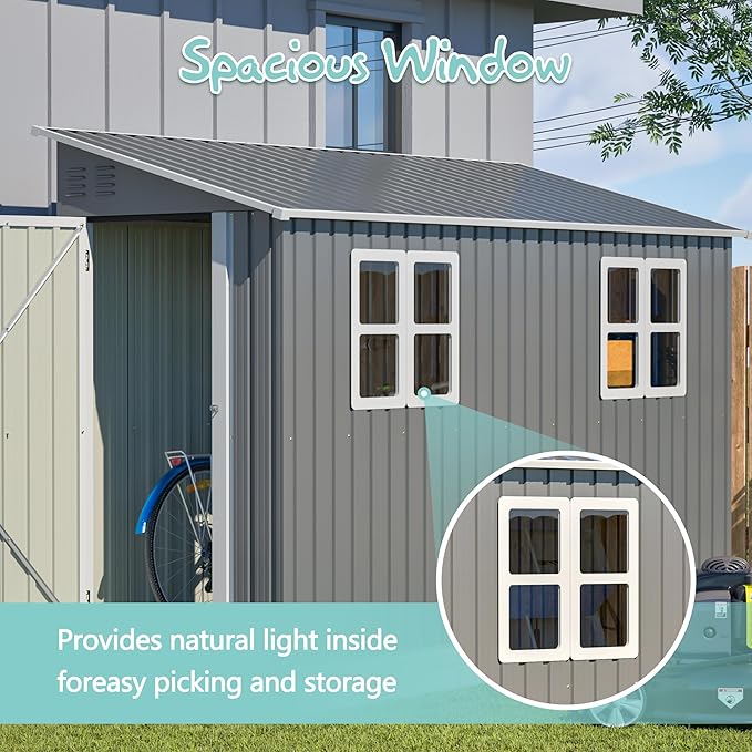 4x10FT Metal Shed with Floor Frame, Lean to Shed with 2 Windows, Outdoor Storage Shed for Garden Backyard Patio, Outside Large Tool Shed for Tools& Bicycle Storage