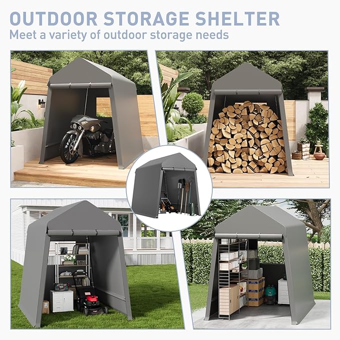 7 X 12 Ft Carport Portable Storage Shed Outdoor Tarp Sheds with Roll-Up Door, Bike Shed Storage Tent for Motorcycle, ATV, Garden Tools
