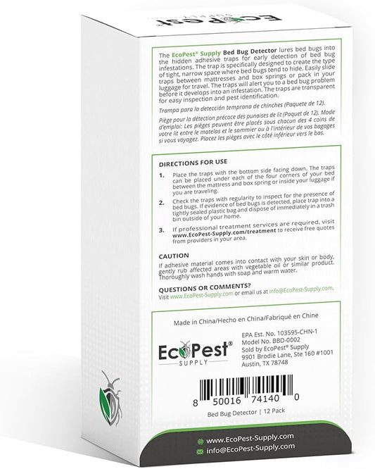 Bed Bug Detector – 12 Pack | Early Detection Bed Bug Trap, Monitor, and Detector for Home and Travel | Indoor Pest Control Traps for Bedbugs