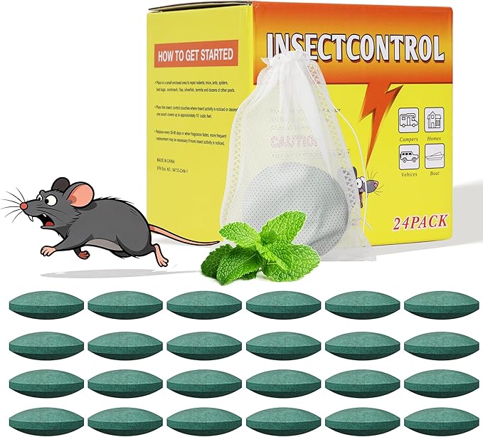 Mouse Rodent Repellent, 24 Pack Peppermint Oil Mouse Traps for Rat Mice, Nature Mouse Deterrent for Indoor Outdoor Use, for Garden & Home, Family & Pet Friendy