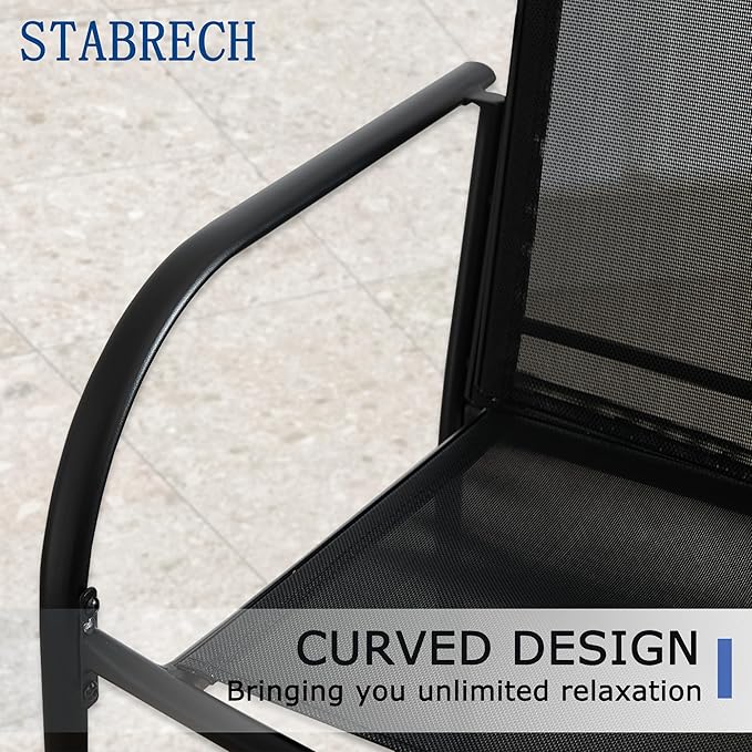 5 Piece Outdoor Dining Set, Patio Table and Chairs Set of 4, 37.5" Black Square Patio Table with 4 Black Stackable Patio Chairs for Lawn, Garden, Porch