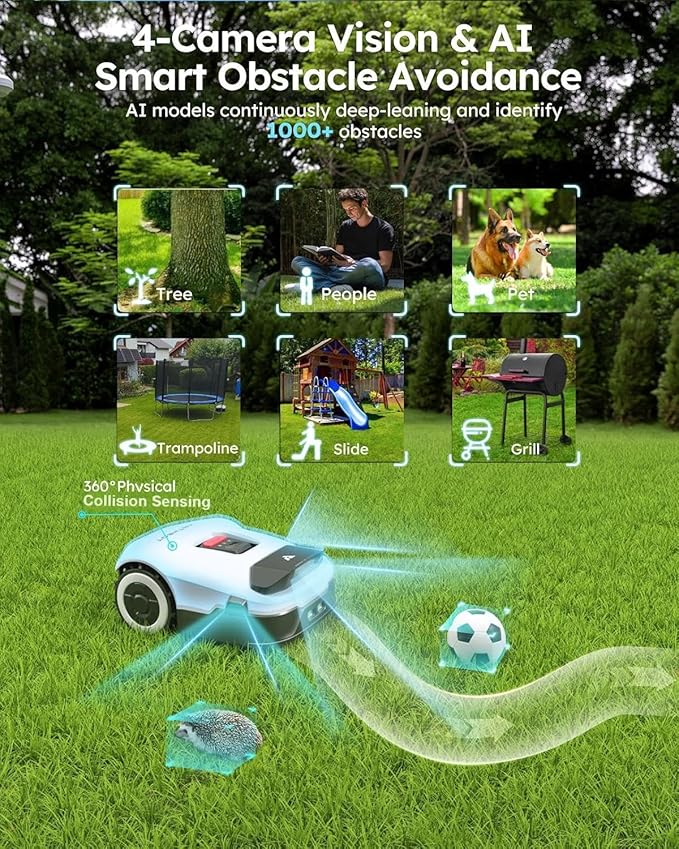 Robot Lawn Mower NO Wire, Full Band RTK+4-Eye Vision Robotic Lawnmower, Automatic Mapping, 20 Multi-Zone Management, Accurate Obstacle Avoidance, Intelligent Path Planning