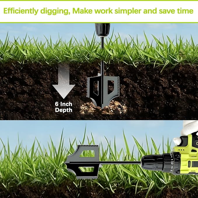 4-in-1 Soil Cultivator Garden Tiller Attachment Loosener Tool and Soil Digger for Flower Box and Gardening Bed, Planter Auger Compatible with 3/8" Hex Drive Drill