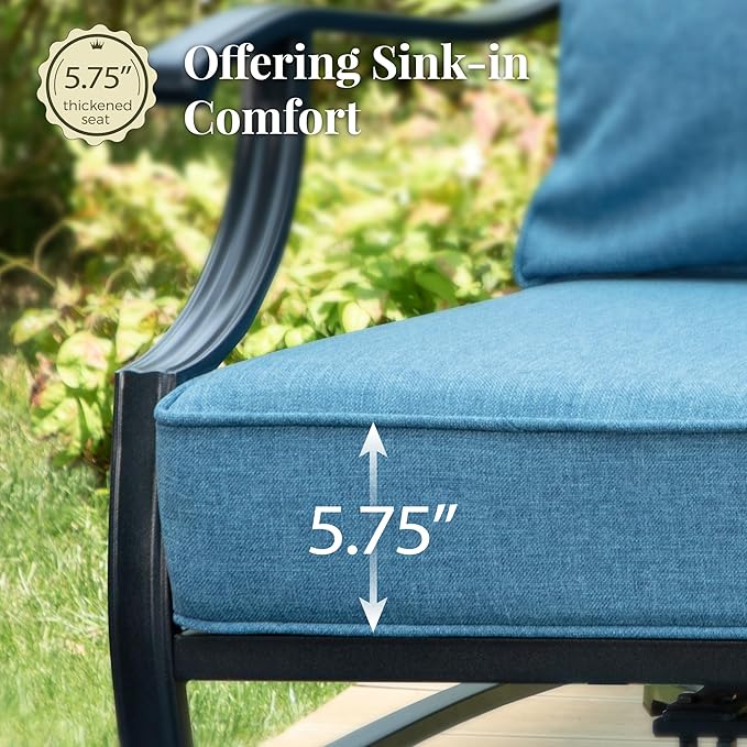 Patio Furniture Set 6 pcs, Outdoor Patio Furniture, 1 X 3-Seat Sofa, 2 X Single Chairs, 2 X Rocker Chairs, 1 X Coffee Table and 5.75" Extra Thick Cushion, Patio Conversation Set,Navy Blue