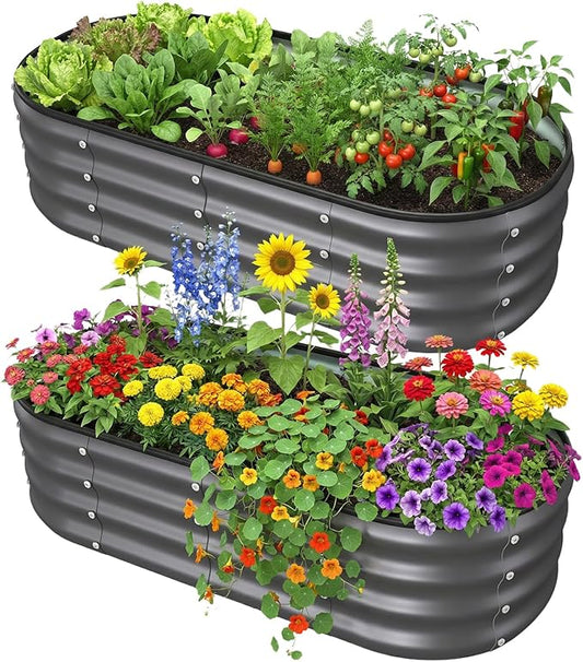 4x2x1 FT Raised Garden Bed Kit, Metal Planter Box Outdoor, Planters for Outdoor Plants, Flower, Vegetables, Herbs (Dark Gray,2PCS)