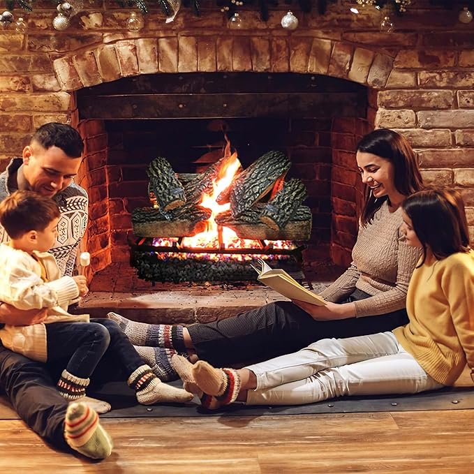 30" Premium Gas Logs - Remote Control Kit Included - for Natural Gas Vented Fireplaces - Blazing Oak Design (Logs + Remote Light Kit)