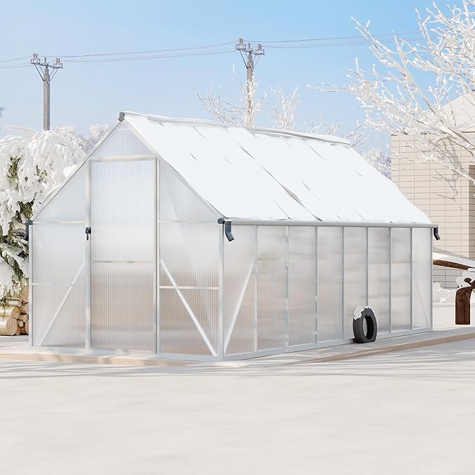 Polycarbonate Greenhouse for Outdoors, Large Walk-InGreenhouse with Quick Setup Structure and Roof Vent, Greenhouse with Ventilation