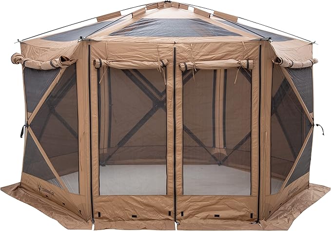 Gazelle Tents™ G6 Cool Top 6-Sided Portable Gazebo, Easy Pop-Up Hub Screen Tent, Waterproof, UV Resistant, 8-Person & Table, Badlands Brown, 91” x 139” x 123”, GG620BR
