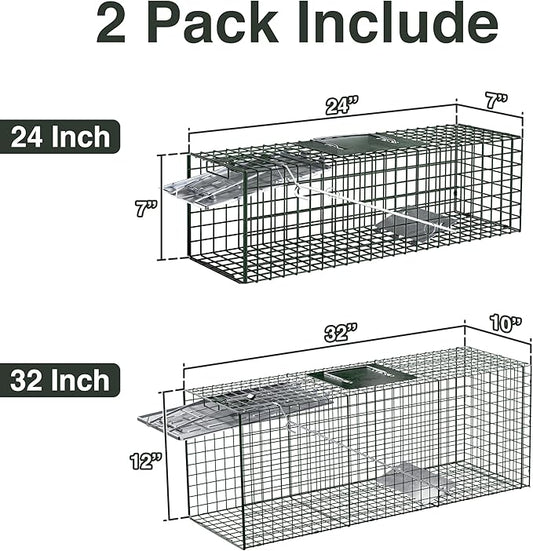 HOMESTEAD 2-Pack Live Animal Trap - Specialized for Raccoons, Opossums, Groundhogs, Skunks, Feral Cats, Squirrels - Heavy Duty Steel Traps, 1-Door, Green, Humane Catch & Release Animal Trap,89-302