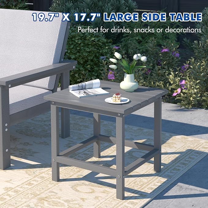 6-Piece HDPE Patio Furniture Set, All-Weather Outdoor Sectional Sofa Set w/Coffee Table+Side Table - Wood-Like Composite Conversation Couch for Deck, Lawn, Balcony - Grey Frame with Cushion