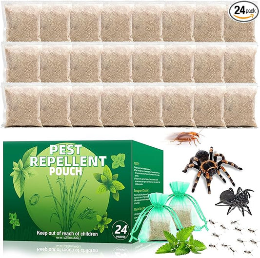 Spider Repellent for Indoor, 24 Pcs Natural Peppermint Oil Spider Deterrent Pouches Spiders Roach Ant Away, Pest Control Spider Repellant Solution for House Garage Patio Attic, Family & Pet Safe
