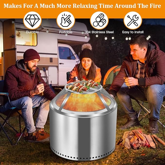 Fire Pit Spark Screen for Solo Stove Yukon Shield 27 Inch,Stainless Steel Spark Protector Mesh Screen for Solo Yukon,Fire Pits Top Screen Accessories Spark Cover Guard Outdoor Heavy Duty-Silver