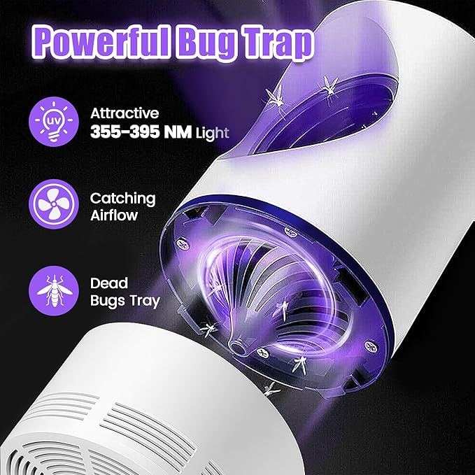 Fruit Fly Trap Flying Insect Traps Fan Powered Indoor Bug Catcher for Mosquitoes Gnats Fruit Flies Mosquito Killer Effective Blue Light (2, White)