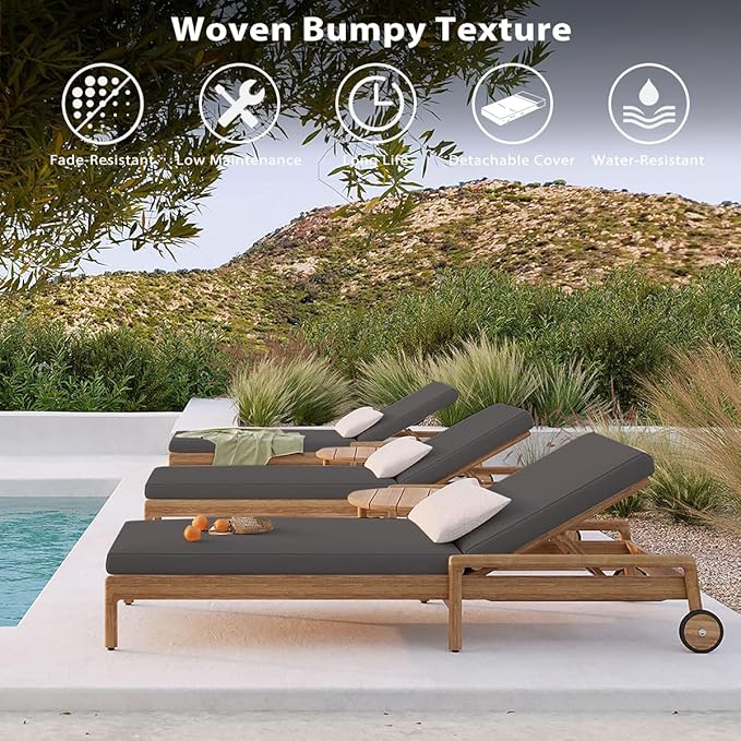 Sundale Outdoor Olefin Chaise Lounge Cushion, Water-Resistant Patio Lounge Chair Cushion, Thick Lounger Pad with 4 Straps Medium Gray, 72 x 21 x 4 Inches