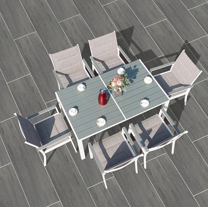 Kozyard Coolmen Outdoor Patio Indoor Dining Table Rectangle 35.6'x58.9' and Wood Like Laminate Table Top for 6 Person Porch Deck Garden (Grey)