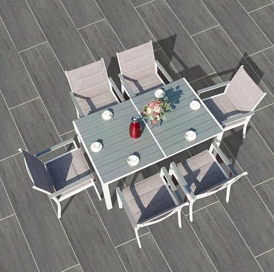 Kozyard Coolmen Outdoor Patio Indoor Dining Table Rectangle 35.6'x58.9' and Wood Like Laminate Table Top for 6 Person Porch Deck Garden (Grey)