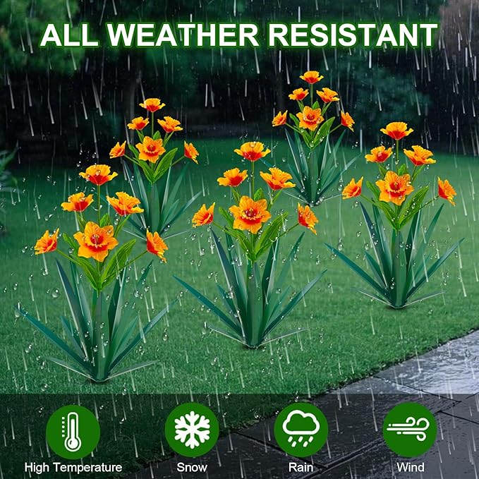 Homight Metal Agave Plant Outdoor Decoration Outdoor Garden Decoration Daffodils Flowers Mexican Yard Art Daffodils Flowers Decorative Garden Gift (2 Big Orange Daffodil)