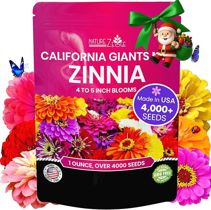 NatureZ Edge Zinnia Seeds for 2025 Planting Outdoors, Over 4000 Flower Seeds, 1 Oz, Non GMO Made in USA, Bulk Semillas De Flores para Sembrar, California Giants, Easy to Grow Zinnia Seed Mix