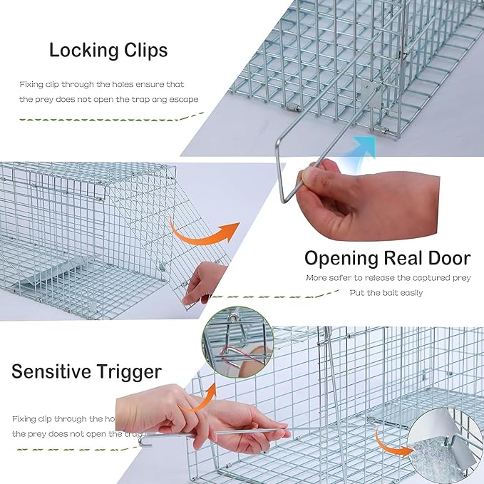 Live Animal Trap Cage with Cover, Cat Trap for Stray Cats 42 Inch Heavy Duty Folding Skunk Traps with Real Door for Raccoons, Opossums, Groundhogs, Skunks, Feral Cats, Squirrels
