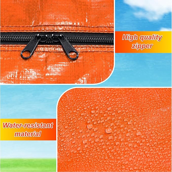 Windyun 4 Pack 69 Gallon Extra Large Storage Bags XXL Moving Bags with Zipper Handles Heavy Duty Jumbo Big Tote Box for Christmas Tree Storage 4, 5, 7.5, 9, 10, 12 ft Skeleton College Dorm(Orange)