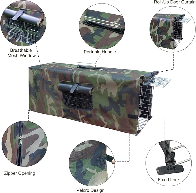 Live Animal Trap Cage with Cover, Cat Trap for Stray Cats 32 Inch Heavy Duty Folding Skunk Traps with Real Door for Raccoons, Opossums, Groundhogs, Skunks, Feral Cats, Squirrels-(32 x 10 x 12 inches)