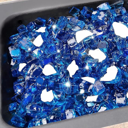20 lbs Fire Glass for Propane Fire Pit, 1/2 Inch Fire Pit Glass Rocks for Gas Fireplace, Reflective Glass Rocks for Fire Pit Table, Cobalt Blue