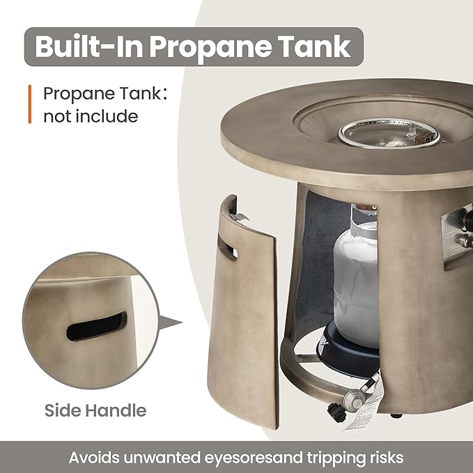 HOMPUS Outdoor Fire Pit Gray Propane Fire Table 31 inch Round Concrete Propane Fire Pit with Rain Cover 40,000 BTU Gas Smokeless Firepit for Outside Patio,Garden,Deck,Backyard