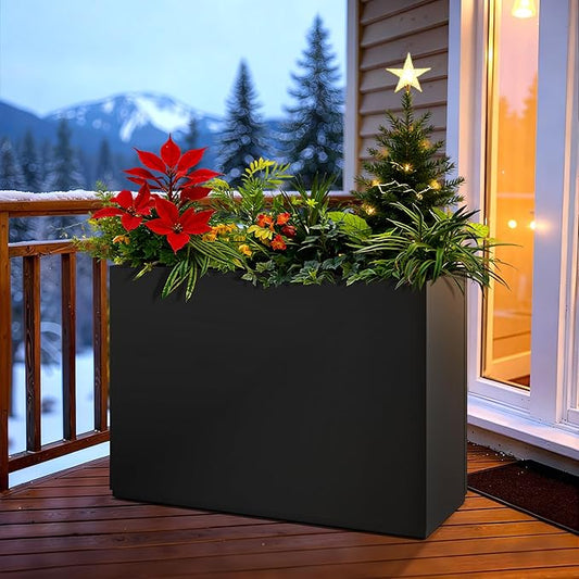 FENCY Metal Planter Box, Large Rectangular Planters for Outdoor Plants, Outdoor Tall Planters with Drainage Holes, Black Metal Planters (30" L x 12" W x 24" H)