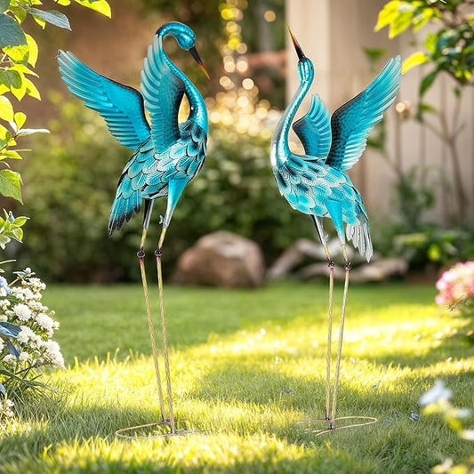 Ultym 47.5" Extra-Large Blue Heron Decor, Handcrafted Metal Crane Garden Statue with Stable U-Ground Stakes, Backyard Decoration, Metal Garden Bird Animal Yard Art, Lawn Ornament