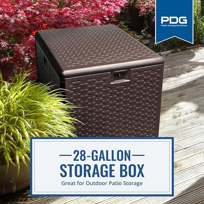 Plastic Development Group Outdoor Storage Deck Box, Standard Closure, 28 Gallon, Java