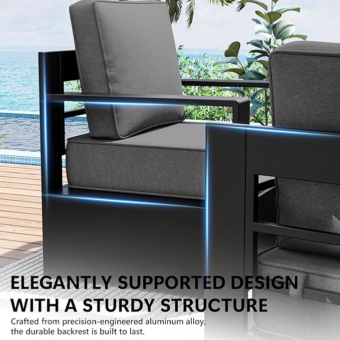 Outdoor Patio Furniture Set, 6-Piece Aluminum Patio Conversation Set All-Weather Metal Outdoor Sectional with 6 Inch Thick Cushions, Deep Setting for Garden, Outside and Porch